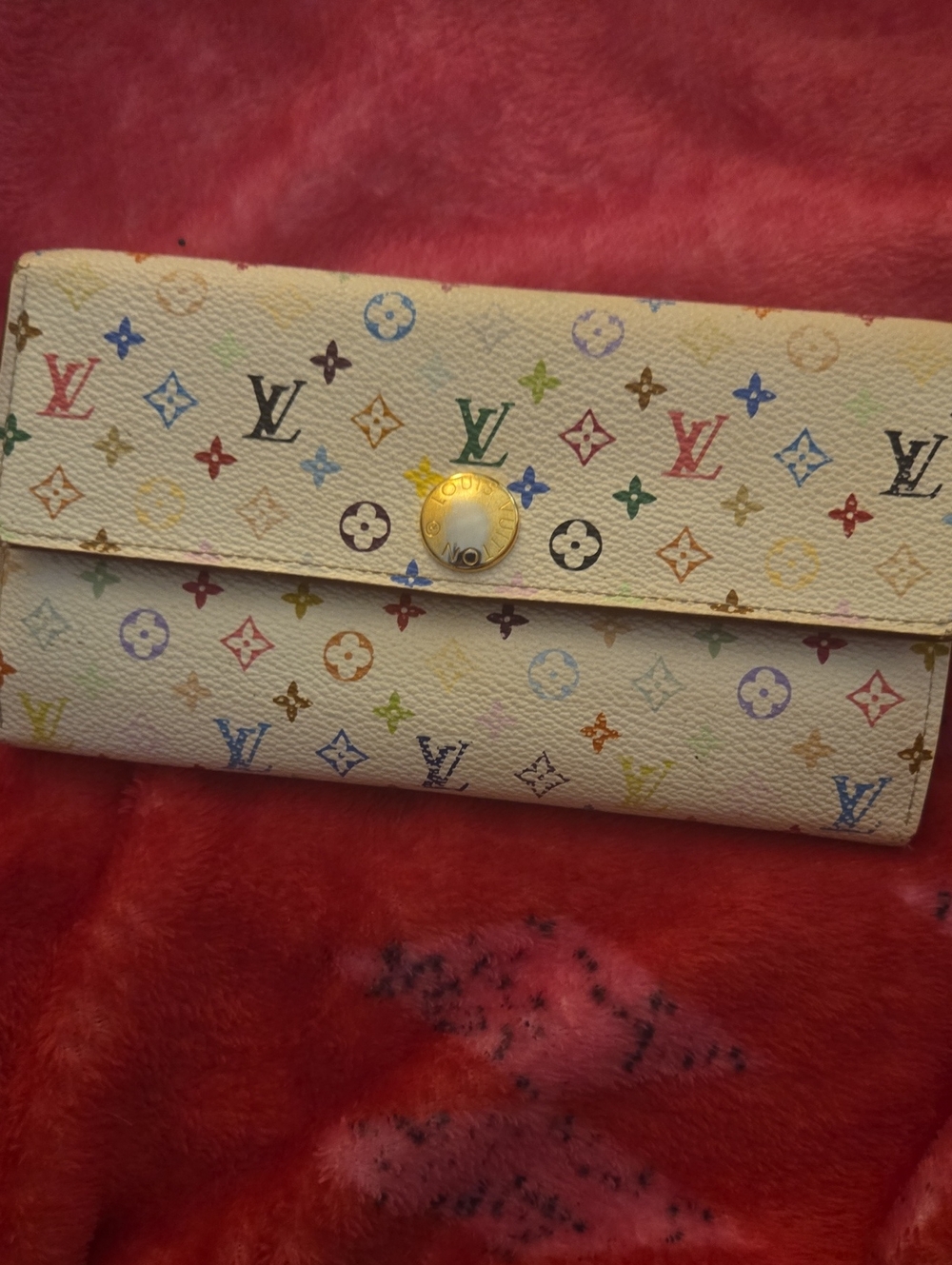 Louis Vuitton White Murakami Multicolor Monogram Snap Wallet With COA